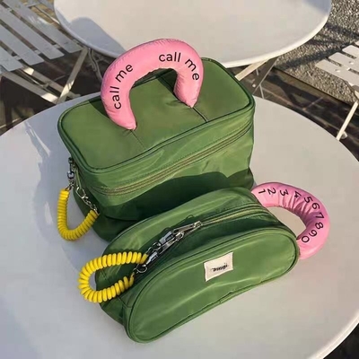 Borsa per il trucco del logo, impermeabile in nylon con colori contrastanti, borsa per il ripostiglio, grande regalo per i dipendenti.