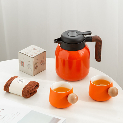 Presentazione personalizzata Set regalo teiera in ceramica 2 tazze asciugamano 6 pezzi di tè bianco