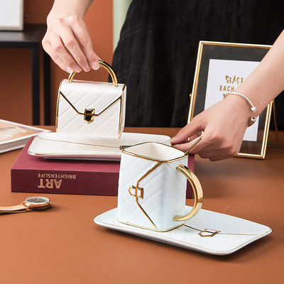 Lingge Bag Tazza e piatto in ceramica Set oro dipinto personalizzabile tazza da caffè regalo unico