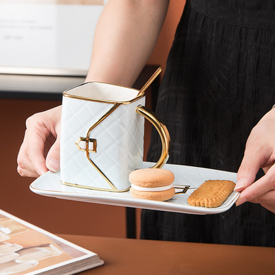 Lingge Bag Tazza e piatto in ceramica Set oro dipinto personalizzabile tazza da caffè regalo unico