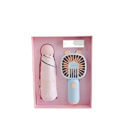 Novità Regali Cool Summer Business Gift Box Set Disegni animati Fan portatile ombrello
