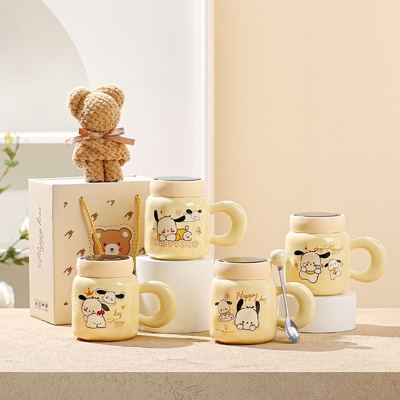 Set di tazze stampate a vetro di seta in ceramica Disegno grafico colorato Perfetto per qualsiasi occasione