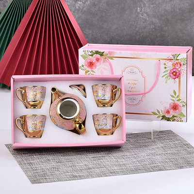 Set in ceramica stampata a vetro di seta in stile europeo con tazza e piatto di caffè placcati in oro