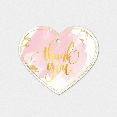 Cartolina di ringraziamento perforata a forma di cuore su carta di rame inglese per imballaggio regalo