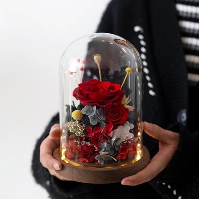 Elegante Fiore Eterno Finito Rose Glass Cover Gift Box per Pratico Regalo di compleanno