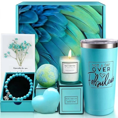 2 Set regalo blu a colori stampato Aromaterapia candela palla da bagno per la festa del giorno della mamma