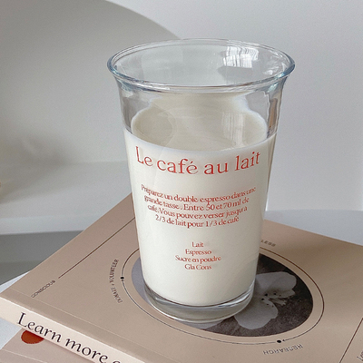 350ml Ins Fashion Text Stampa Tazza di vetro per tazza di acqua Retro Tazza di caffè ghiaccio Tazza di tè Latte