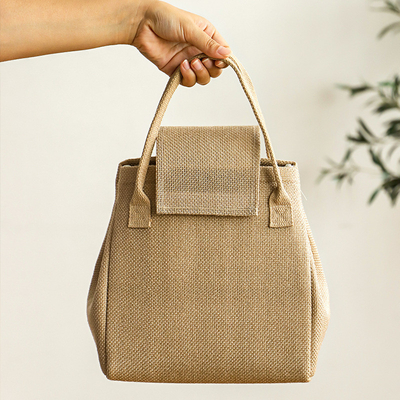 Borsa da pranzo di giuta di grande capacità con isolamento in foglio di alluminio e logo del cliente