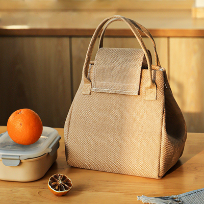 Borsa da pranzo di giuta di grande capacità con isolamento in foglio di alluminio e logo del cliente