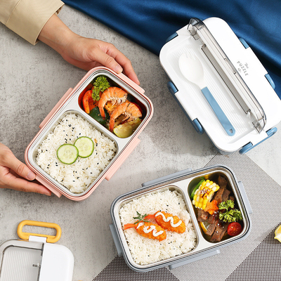 Logo personalizzato 304 in acciaio inossidabile Scatola Bento con riscaldamento dell'acqua e posate Ideale