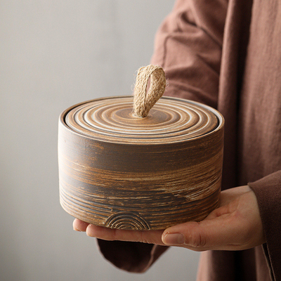 Stampa a schermo di seta Cisterna di tè di ceramica grossolana retro sigillata Cisterna di stoccaggio in ceramica bruciata