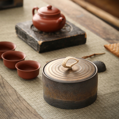 Stampa a schermo di seta Cisterna di tè di ceramica grossolana retro sigillata Cisterna di stoccaggio in ceramica bruciata