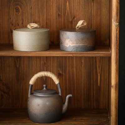 Stampa a schermo di seta Cisterna di tè di ceramica grossolana retro sigillata Cisterna di stoccaggio in ceramica bruciata