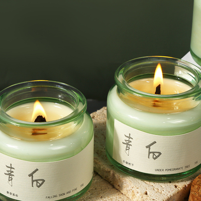 2 Color Graphics Stampa su Legno di sughero Tazza verde Candela di aromaterapia per Niche Event