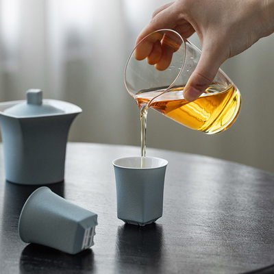 Unico set di tazze cinesi di tipo mobile realizzato a mano Tazza Wangzi Tazza Shunzi Tazza Rotonda Vaso Quadrato