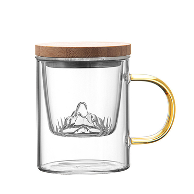 Coppa di vetro ad alto borosilicato Guanshan Coppa di tè in bambù e legno Set per regali d'affari