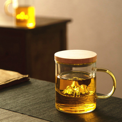 Coppa di vetro ad alto borosilicato Guanshan Coppa di tè in bambù e legno Set per regali d'affari