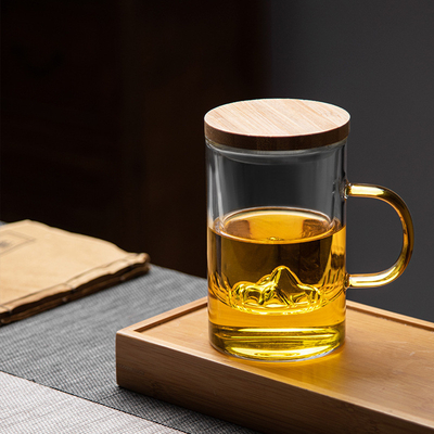 Coppa di vetro ad alto borosilicato Guanshan Coppa di tè in bambù e legno Set per regali d'affari