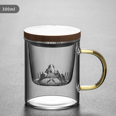 Coppa di vetro ad alto borosilicato Guanshan Coppa di tè in bambù e legno Set per regali d'affari