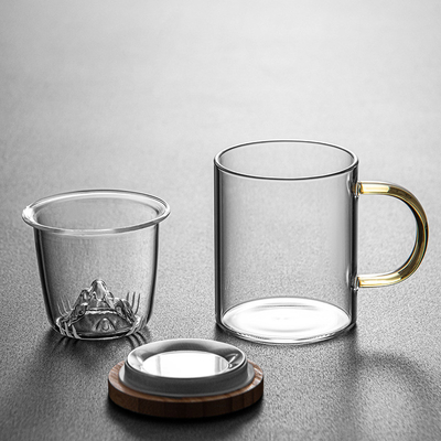 Coppa di vetro ad alto borosilicato Guanshan Coppa di tè in bambù e legno Set per regali d'affari
