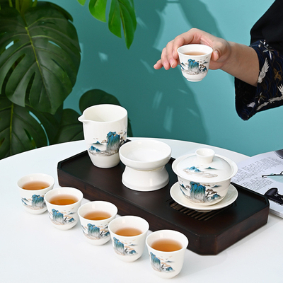 Chianshan Sheep Fat Jade Kung Fu Tea Set Perfetto Compagno d'affari regalo occasione dell'anno