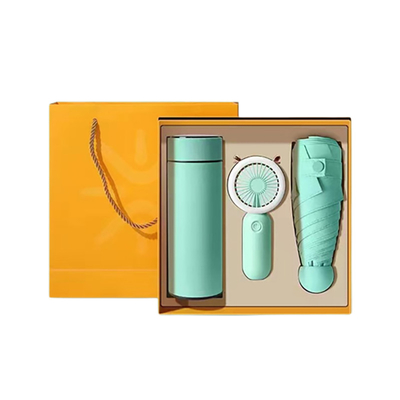 Presentazione Set regalo ventilatore ombrello e tazza termo Perfetto per le attività estive