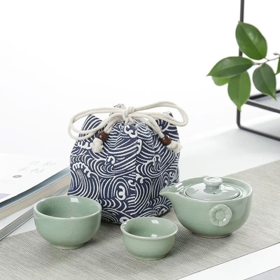 Portable Ceramic Ge Kiln Quick Guest Cup One Pot Two Cups Travel Tea Set Attività Regalo