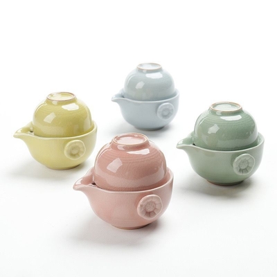 Portable Ceramic Ge Kiln Quick Guest Cup One Pot Two Cups Travel Tea Set Attività Regalo