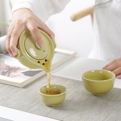 Portable Ceramic Ge Kiln Quick Guest Cup One Pot Two Cups Travel Tea Set Attività Regalo