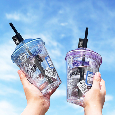 High Beauty Instagram Straw Cup Creative Plastic Double Layer Water Cup per regalo estivo
