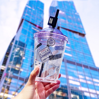 High Beauty Instagram Straw Cup Creative Plastic Double Layer Water Cup per regalo estivo
