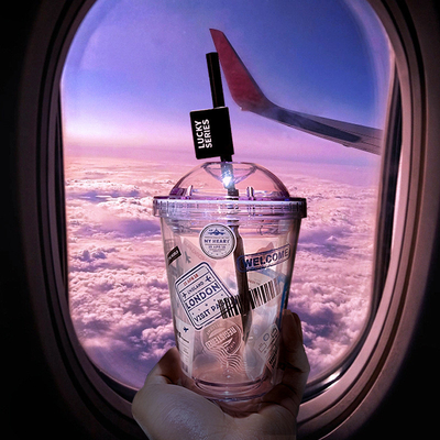 High Beauty Instagram Straw Cup Creative Plastic Double Layer Water Cup per regalo estivo