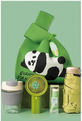 Set di borsa a maglia Panda colorata Set di regalo ombrello in vetro a crema per mani