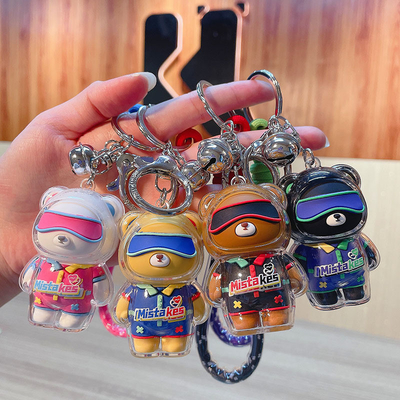 2 Color Graphics Printing Cool Bear Keychain Acrylic Doll Keychain per prodotti per ufficio