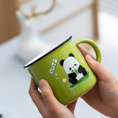 Regalo per il benessere dei dipendenti Carino cartone animato di panda Tazza d'acqua in ceramica con stampa UV e a colori