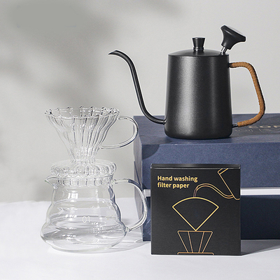 Scatola regalo per utensili da caffè 5 pezzi Set con vassoia filtrante a mano condivisione termometro a vaso e carta filtro