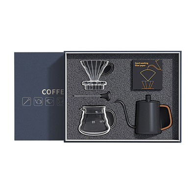 Scatola regalo per utensili da caffè 5 pezzi Set con vassoia filtrante a mano condivisione termometro a vaso e carta filtro