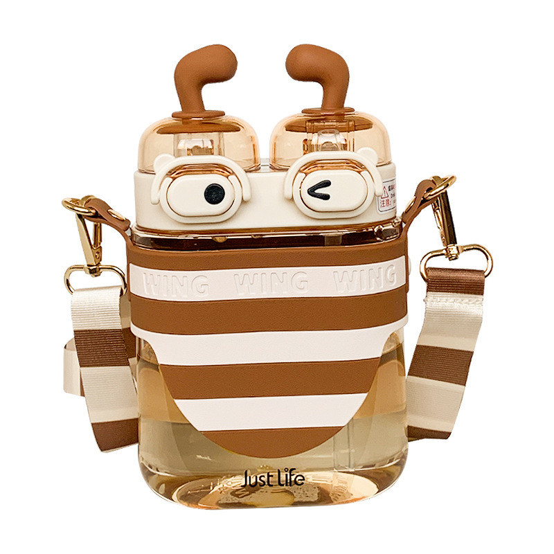 Idea regalo per il benessere dei dipendenti Cute Bee Plastic Straw Cup con back strap e logo personalizzato