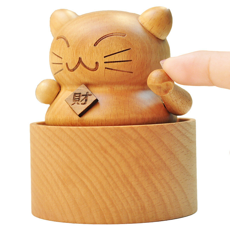 Anno Mini Carousel Lucky Cat Music Box In legno massello Decorazione di una cassetta musicale