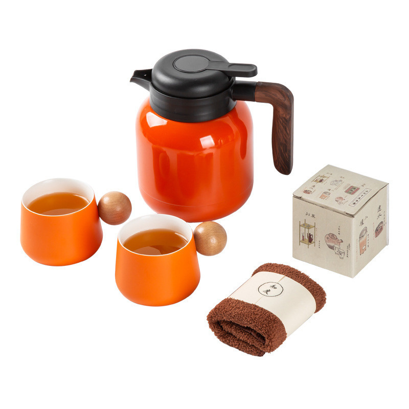 Presentazione personalizzata Set regalo teiera in ceramica 2 tazze asciugamano 6 pezzi di tè bianco
