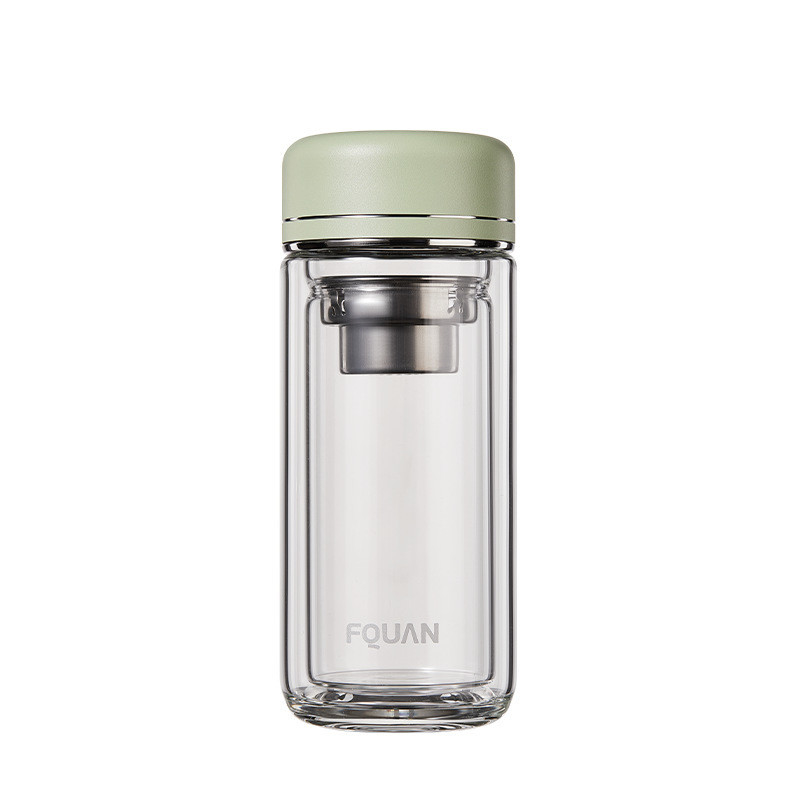 Coppa di vetro a doppio strato ad alto borosilicato pratico con divisorio del tè e stampa UV