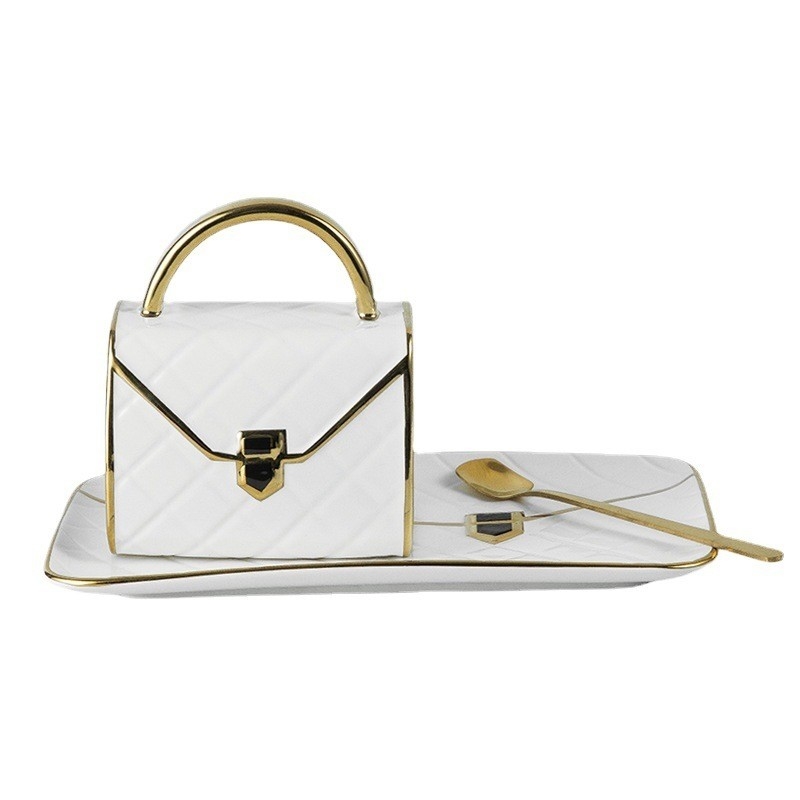 Lingge Bag Tazza e piatto in ceramica Set oro dipinto personalizzabile tazza da caffè regalo unico