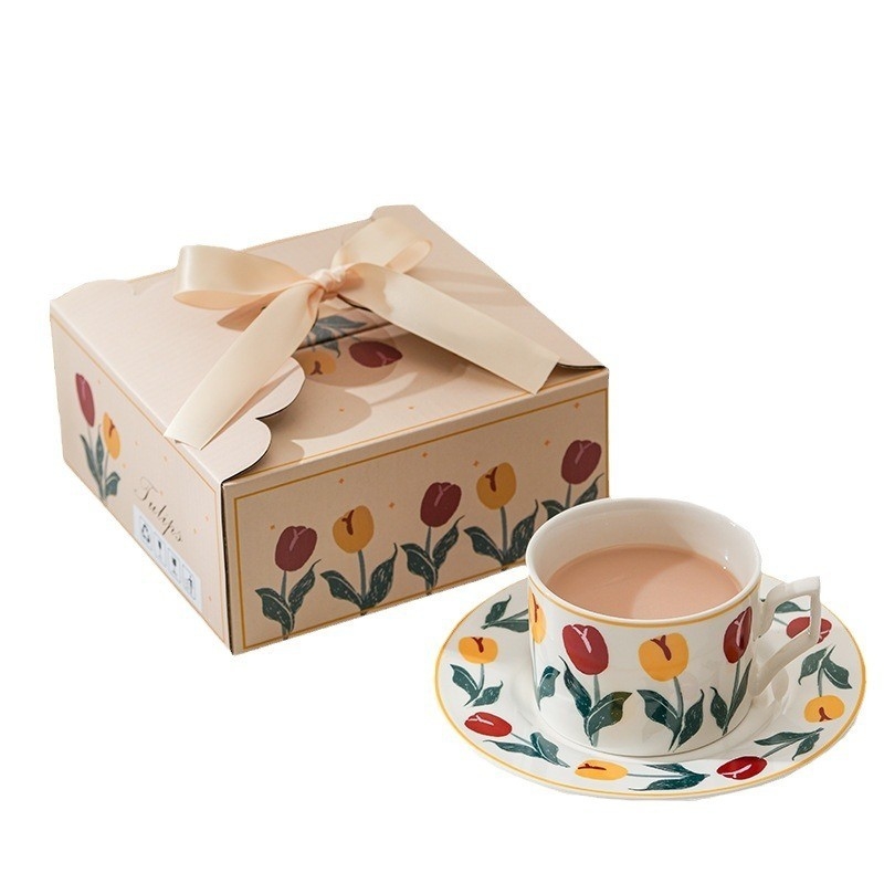 Regalo per la Festa della Madre Set di tazze e piatti di caffè a tulipani disegnati a mano con alto valore estetico