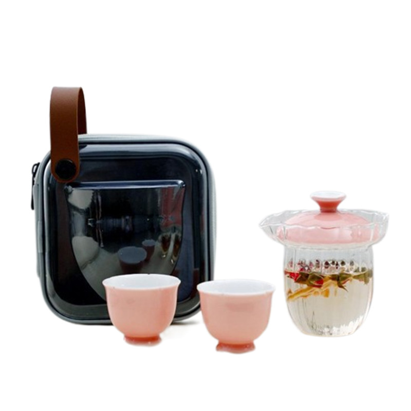 Hotel and Resort Sakura Set di tè da viaggio in vetro rosa Borsa da tè portatile Una pentola Due tazze Regali per il giorno della dea