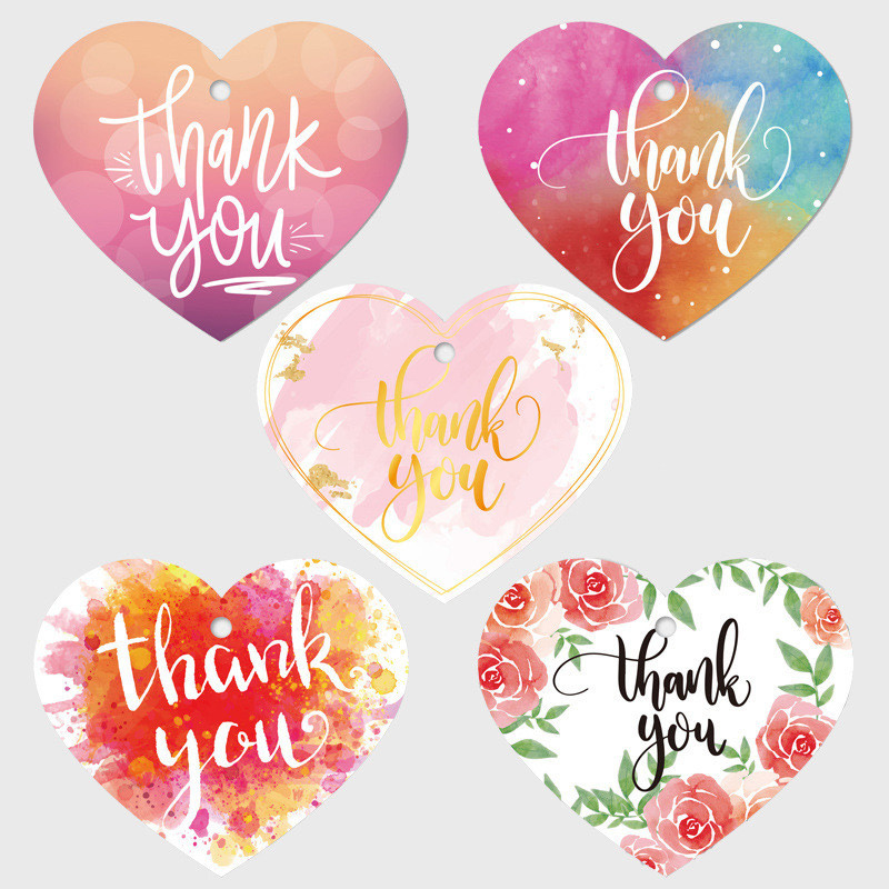 Cartolina di ringraziamento perforata a forma di cuore su carta di rame inglese per imballaggio regalo