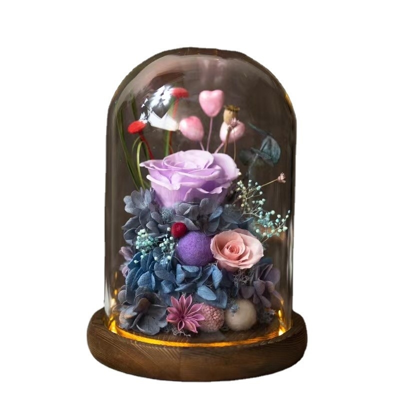 Elegante Fiore Eterno Finito Rose Glass Cover Gift Box per Pratico Regalo di compleanno