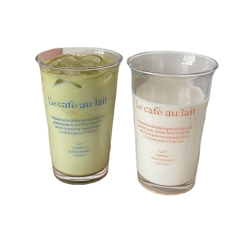 350ml Ins Fashion Text Stampa Tazza di vetro per tazza di acqua Retro Tazza di caffè ghiaccio Tazza di tè Latte