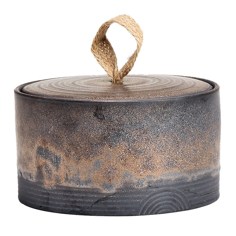 Stampa a schermo di seta Cisterna di tè di ceramica grossolana retro sigillata Cisterna di stoccaggio in ceramica bruciata