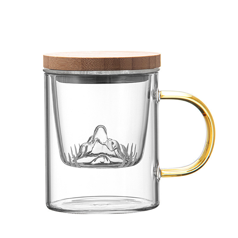 Coppa di vetro ad alto borosilicato Guanshan Coppa di tè in bambù e legno Set per regali d'affari