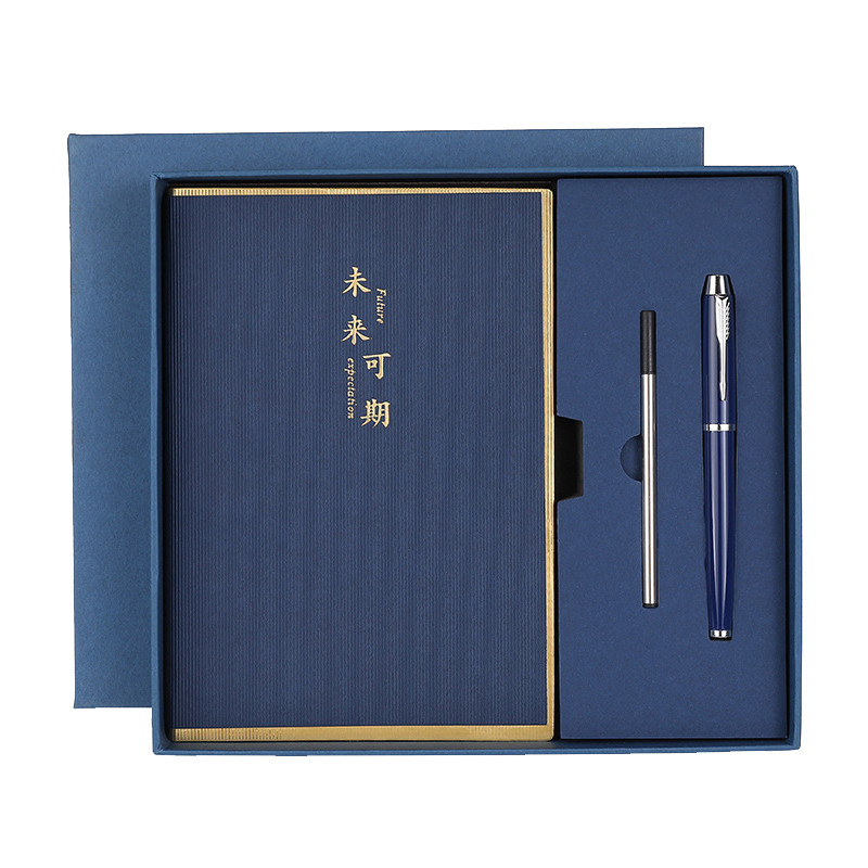 Giallo Business cuoio Face Book Gift Box con due pezzi Set di notebook penna di firma